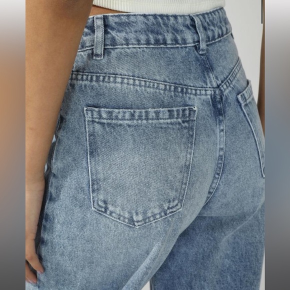 PIMKIE High Waisted Slouchy Cut Out Mom Jeans in Light Blue Size S - Picture 7 of 16